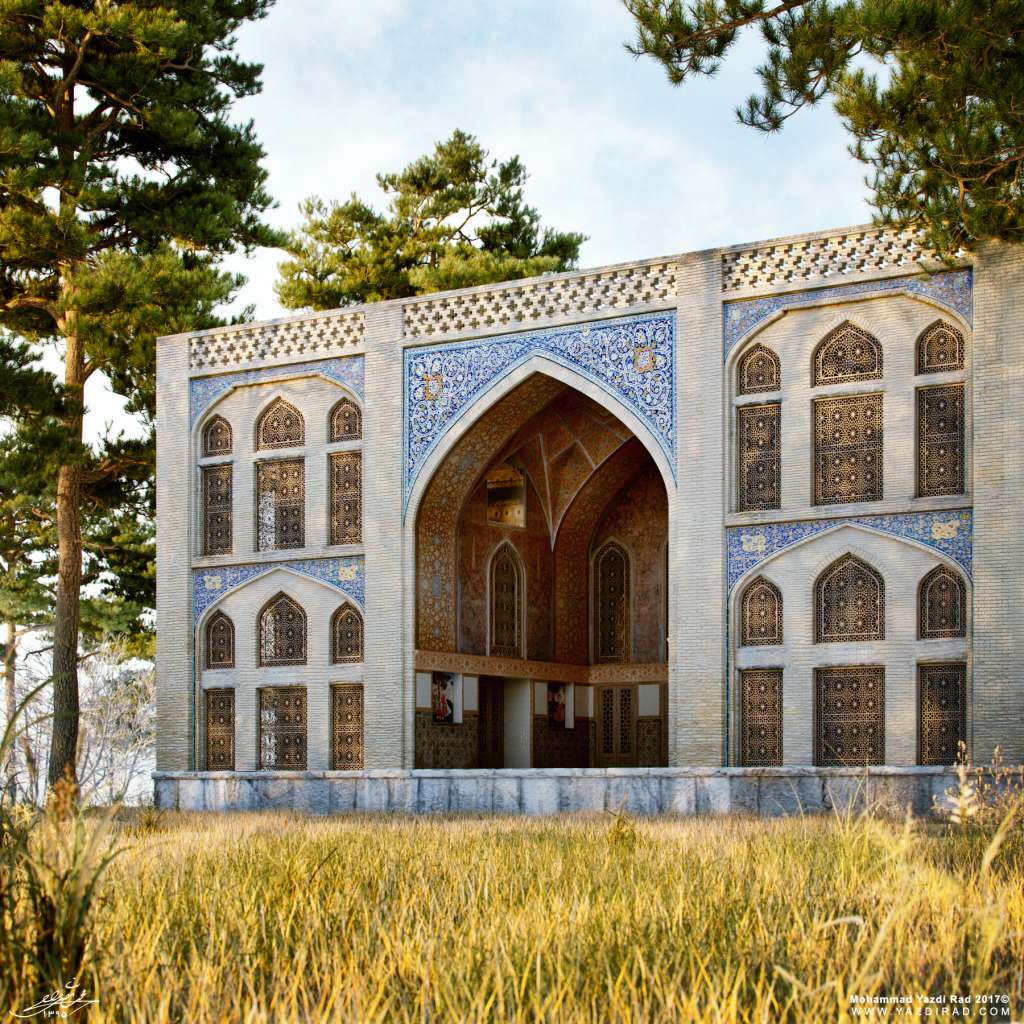 بازسازی سه بعدی نمای جنوبی کاخ آیینه خانه اصفهان